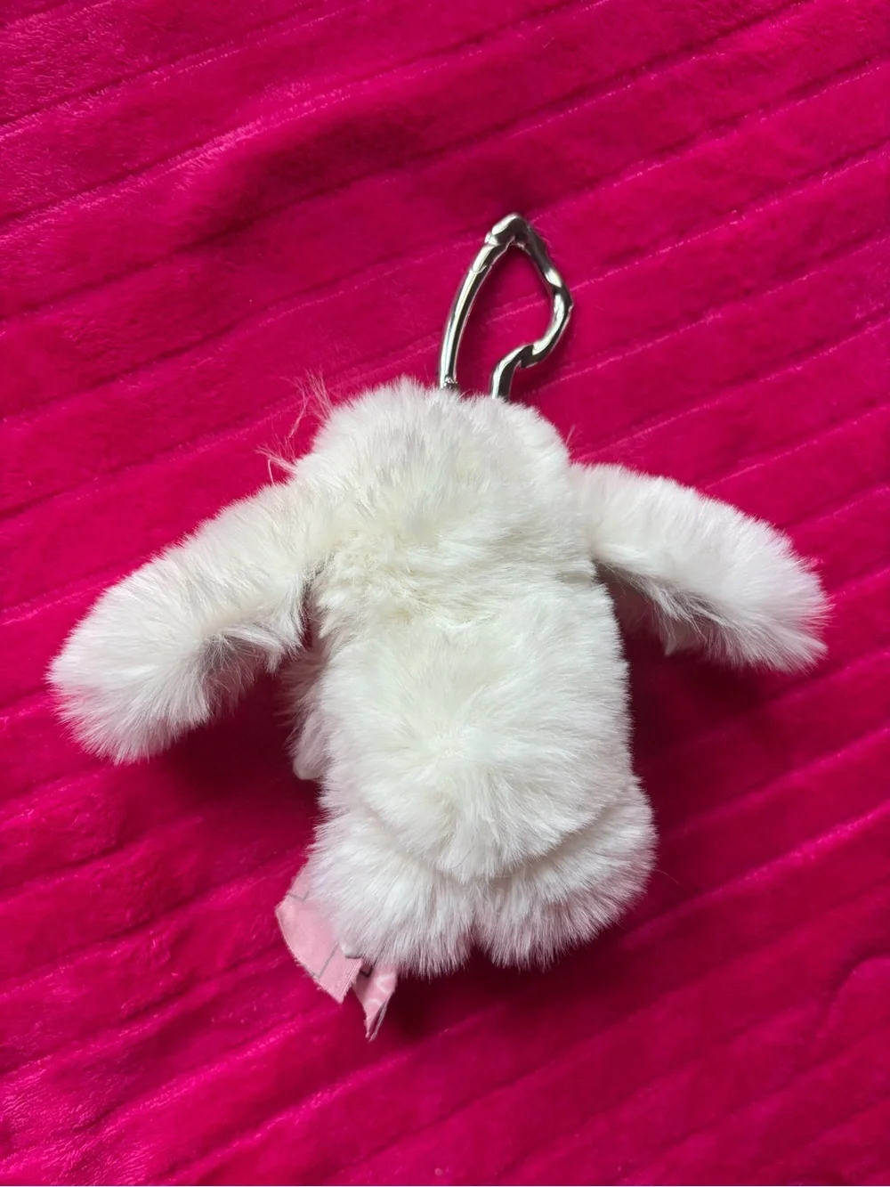 Free People Pink and Cream Bunny Fur Keychain
